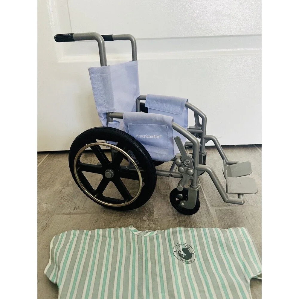 Retired RARE American Girl Doll 18” Wheel Chair Wheelchair Purple Hospital Gown